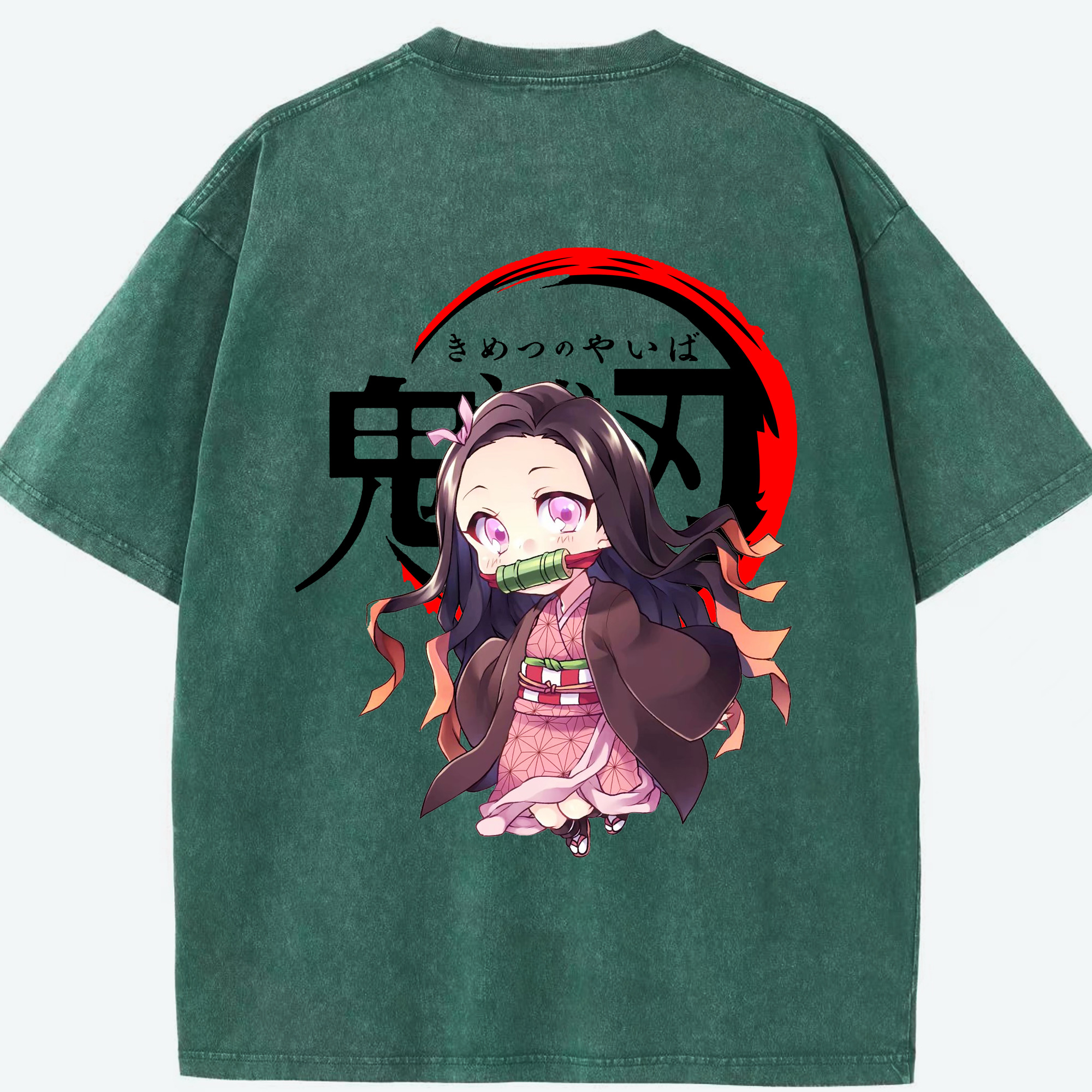 （画像用） 鬼滅の刃（きめつのやいば）竈門 禰󠄀豆子／かまど ねずこ Kamado Nezuko 綿100% ヴィンテージ風 半袖Tシャツ（背面プリント）
